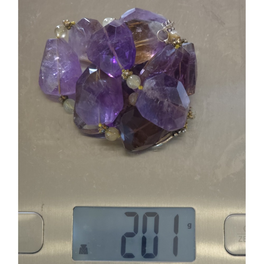 Natural Faceted Ametrine Amethyst Citrine Necklace Sterling Silver Statement 24" - Picture 16 of 17